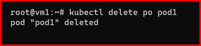 Picture showing the output of kubectl delete po command